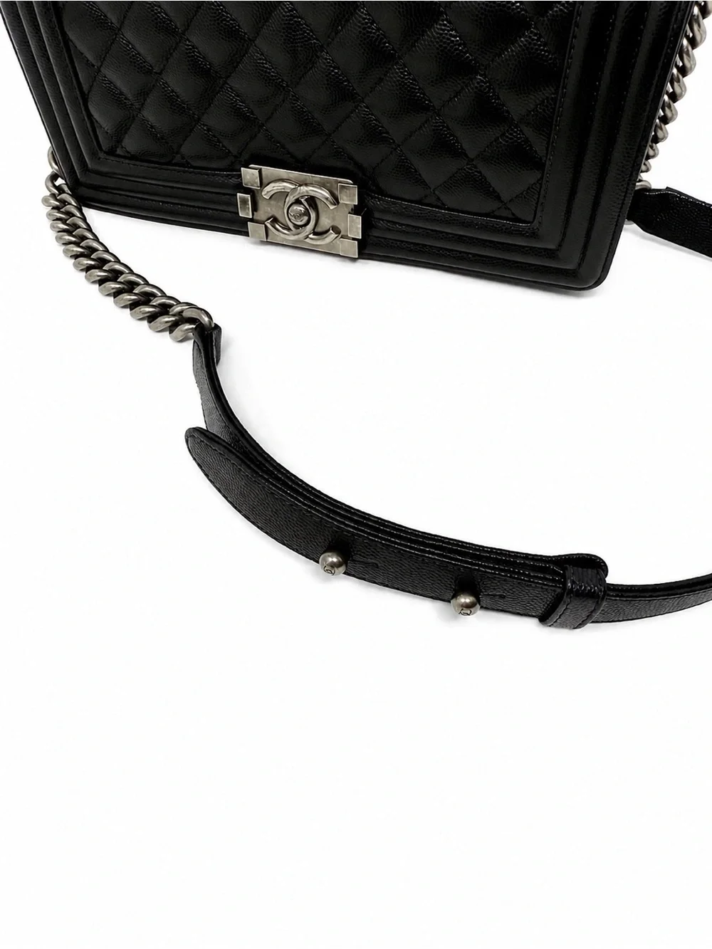 CHANEL Black Quilted Boy Bag with Silver Hardware